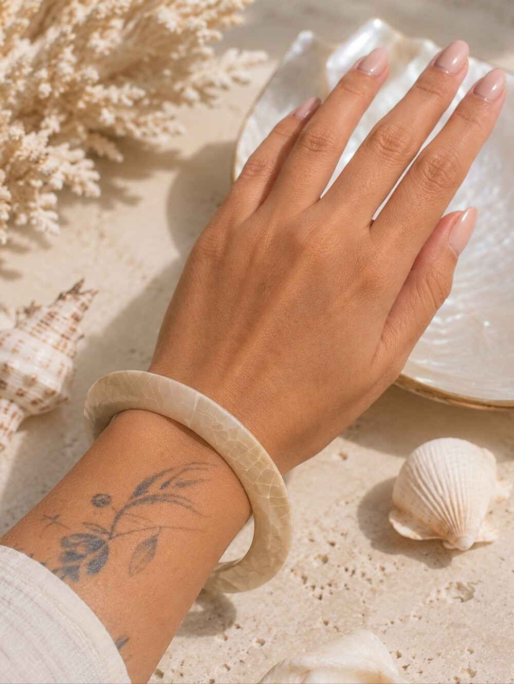 Vintage Mother-of-Pearl Mosaic Bangle Bracelet | Iridescent Shell Inlay